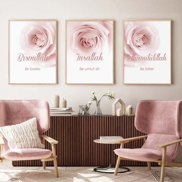 Toile Bismillah et Fleurs Roses pour Chambre - 9