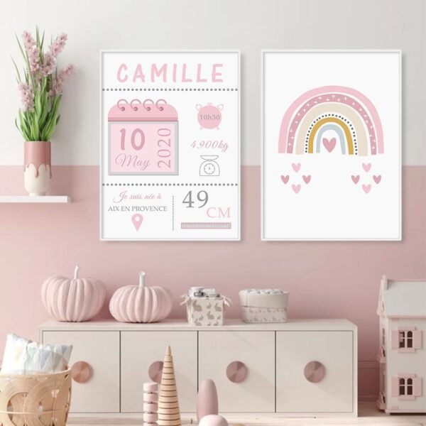 Affiche de Naissance Personnalisée en Rose et Bleu