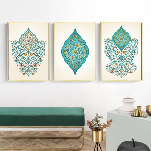 Toile Arabesque Florale en Turquoise - 2
