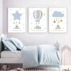 Toile Pépinière Montgolfière Étoiles Bleu Doré
