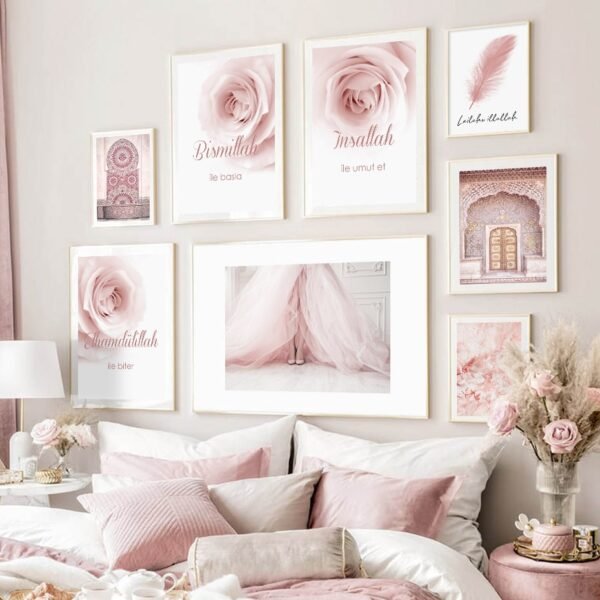 Toile Bismillah et Fleurs Roses pour Chambre