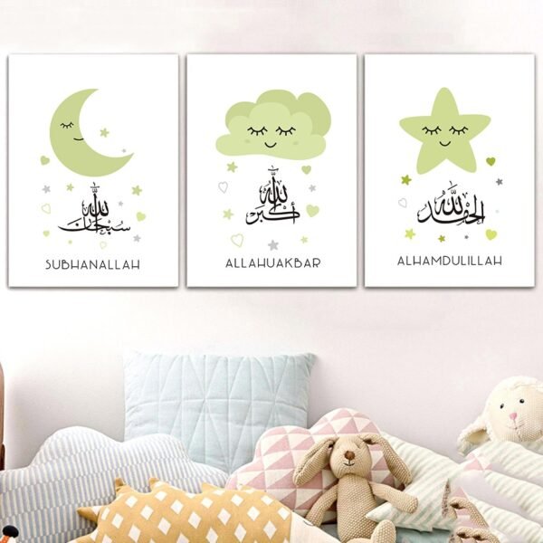 Toile Verte Étoiles et Lune pour Enfants - 2