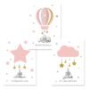 Toile Enfant Rose Doré Étoiles Nuages - 3