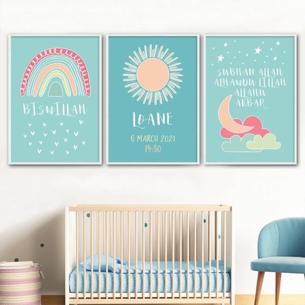 Poster Personnalisé Bismillah avec Arc-en-ciel pour Chambre d'Enfant