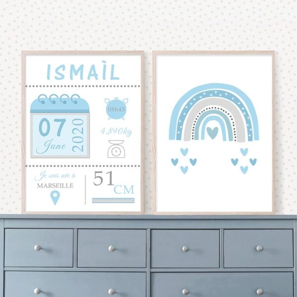 Affiche de Naissance Personnalisée en Rose et Bleu - 7