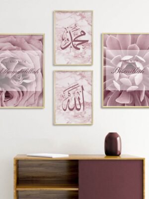 Toile Florale Marbre Rose Doré