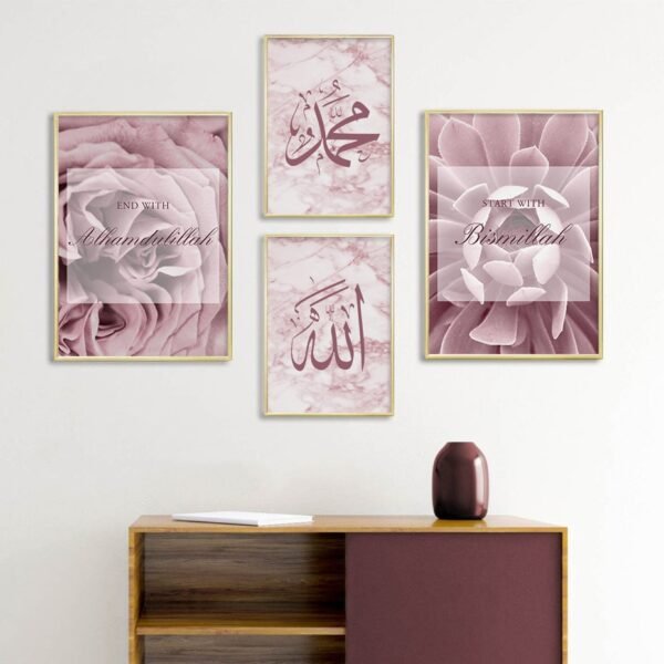 Toile Florale Marbre Rose Doré