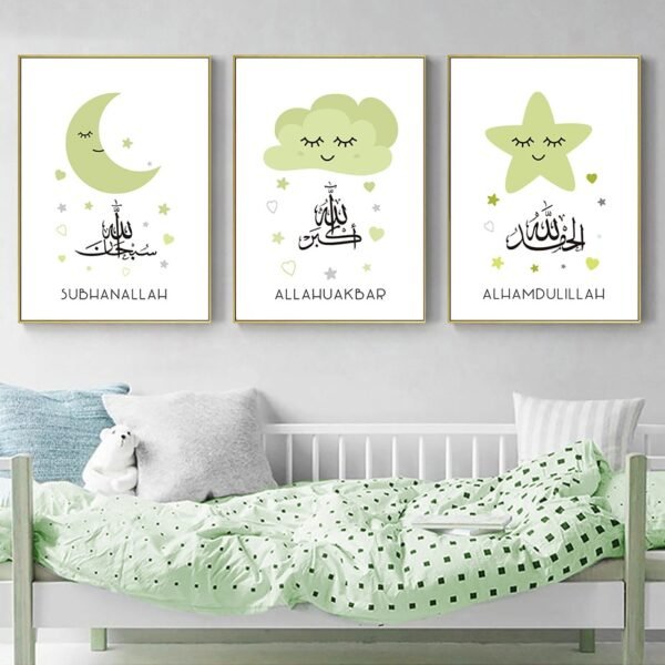 Toile Verte Étoiles et Lune pour Enfants