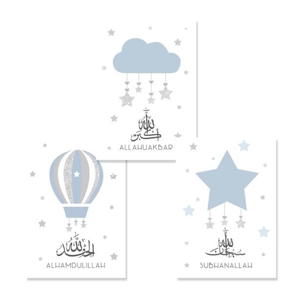 Toile Pépinière Montgolfière Étoiles Bleu Doré - 8