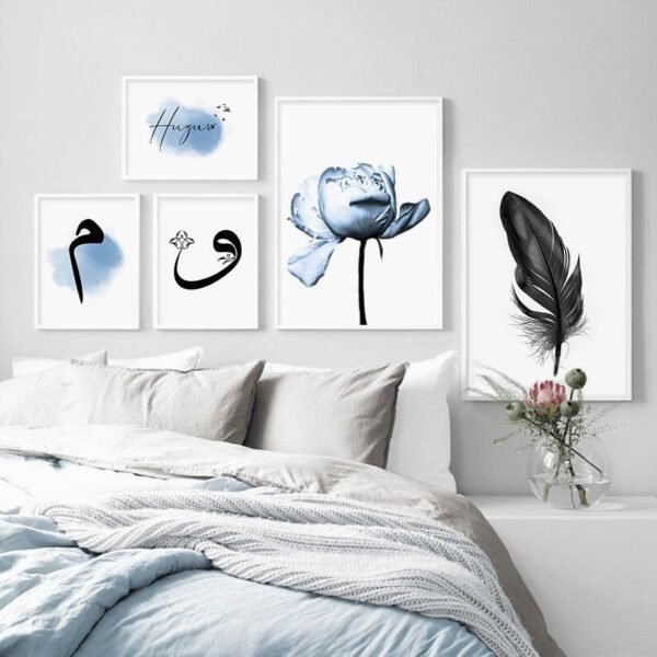 Toile Calligraphie Arabe en Aquarelle Bleue - 5