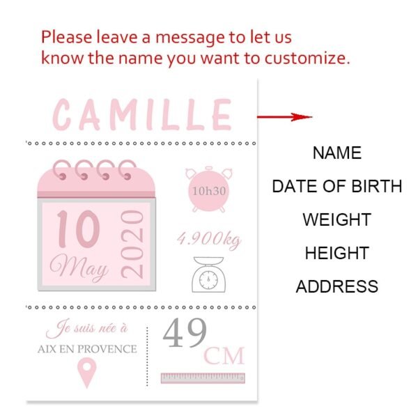 Affiche de Naissance Personnalisée en Rose et Bleu - 5