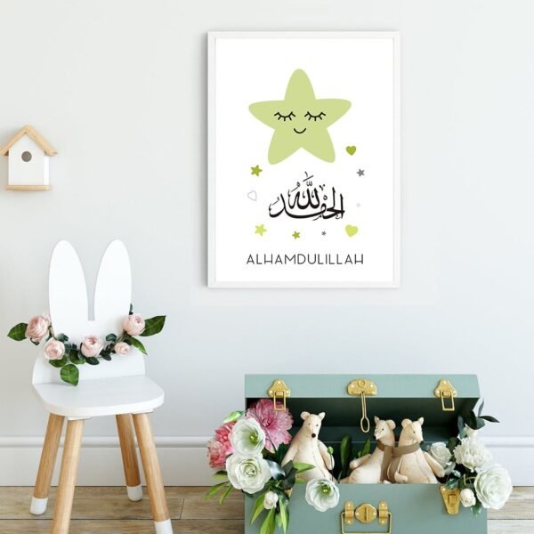 Toile Verte Étoiles et Lune pour Enfants - 4