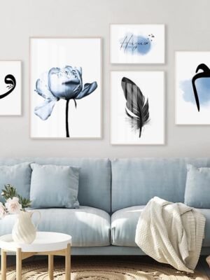 Toile Calligraphie Arabe en Aquarelle Bleue