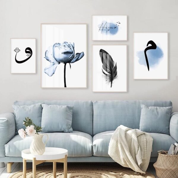 Toile Calligraphie Arabe en Aquarelle Bleue