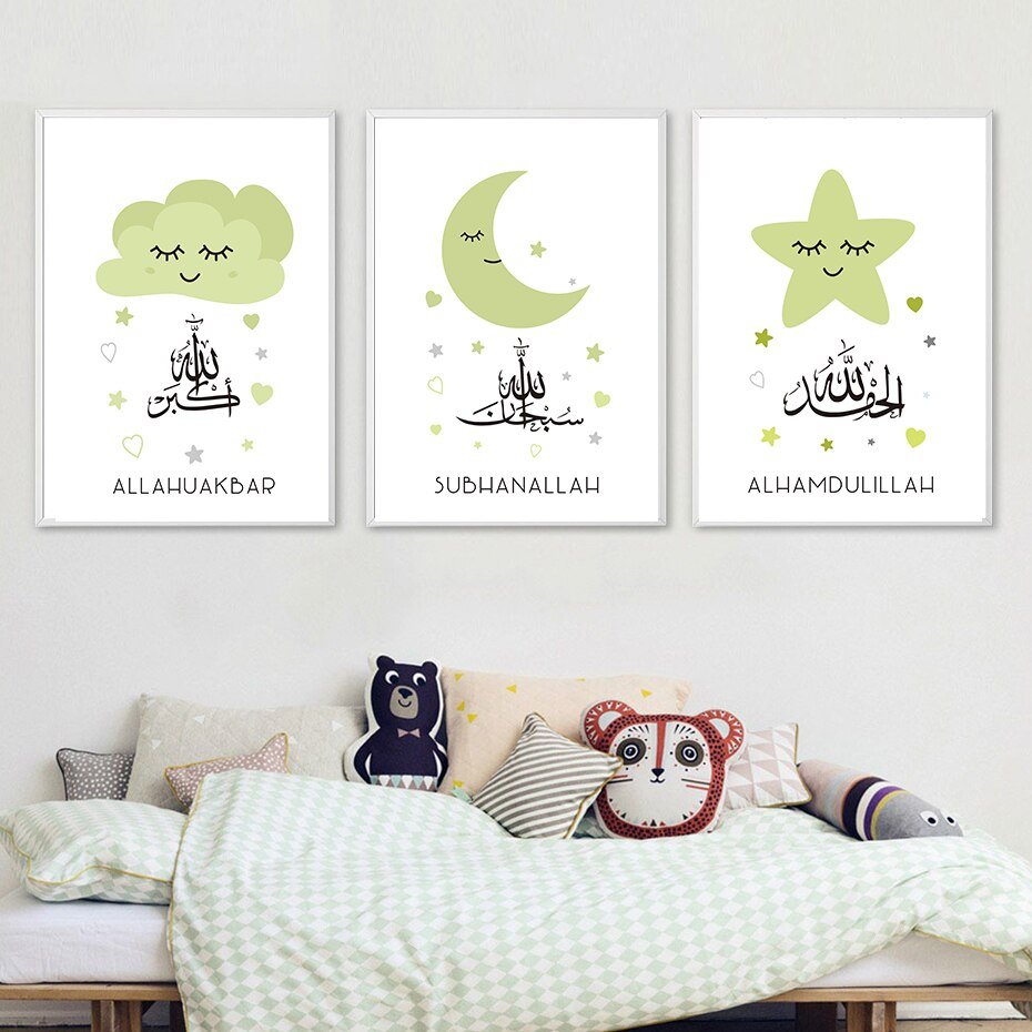 Toile Verte Étoiles et Lune pour Enfants - 9