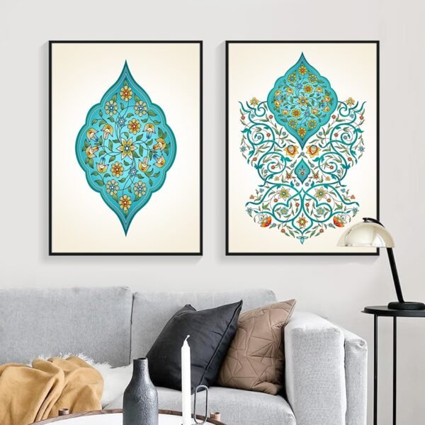 Toile Arabesque Florale en Turquoise - 1