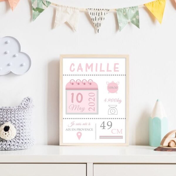Affiche de Naissance Personnalisée en Rose et Bleu - 3