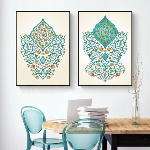 Toile Arabesque Florale en Turquoise - 6