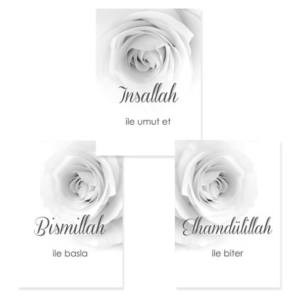 Tableau Bismillah et Fleurs Grises Modernes - 3 Tableau Bismillah et Fleurs Grises Modernes - 3