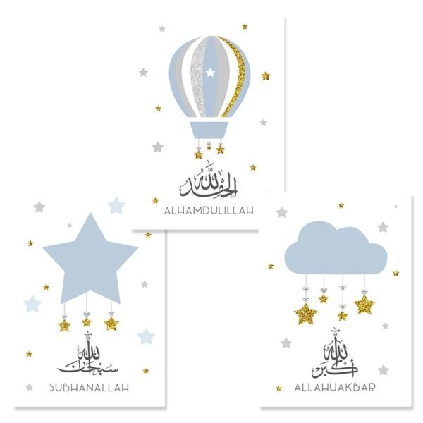 Toile Pépinière Montgolfière Étoiles Bleu Doré - 21