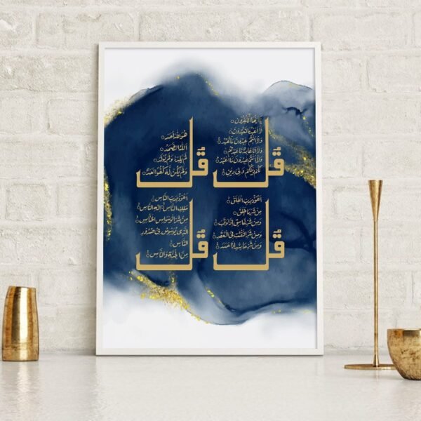 Tableau Quls Allah en Bleu et Doré - 9