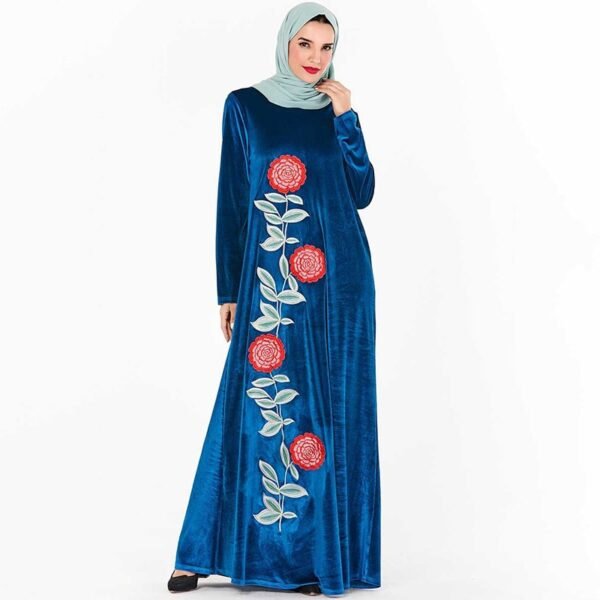 Abaya Velours Brodé Automne - 3