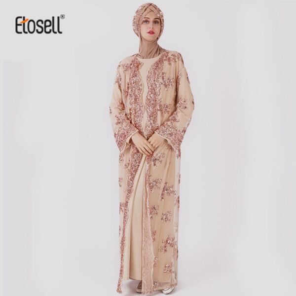 Abaya en Dentelle à Taille Haute