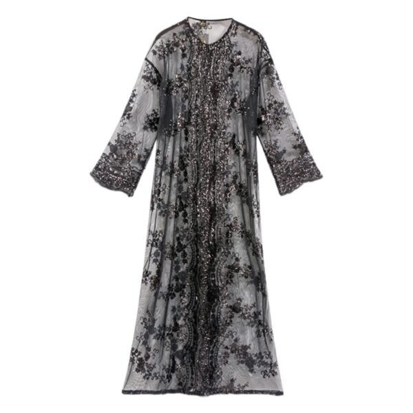 Abaya en Dentelle à Taille Haute - 7