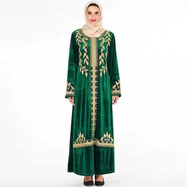 Robe Maxi en Velours à Broderie - 4