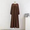 Muslim Modest Dress Women Abayas Full Sleeve Loose Prayer Dresses O-neck Casual Solid Ramadan Maxi Dresses Islamic Clothing