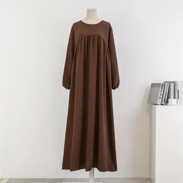 Muslim Modest Dress Women Abayas Full Sleeve Loose Prayer Dresses O-neck Casual Solid Ramadan Maxi Dresses Islamic Clothing