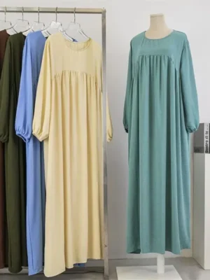 Muslim Modest Dress Women Abayas Full Sleeve Loose Prayer Dresses O-neck Casual Solid Ramadan Maxi Dresses Islamic Clothing
