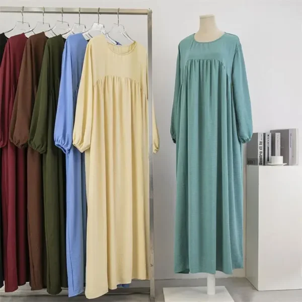 Muslim Modest Dress Women Abayas Full Sleeve Loose Prayer Dresses O-neck Casual Solid Ramadan Maxi Dresses Islamic Clothing