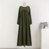 Muslim Modest Dress Women Abayas Full Sleeve Loose Prayer Dresses O-neck Casual Solid Ramadan Maxi Dresses Islamic Clothing